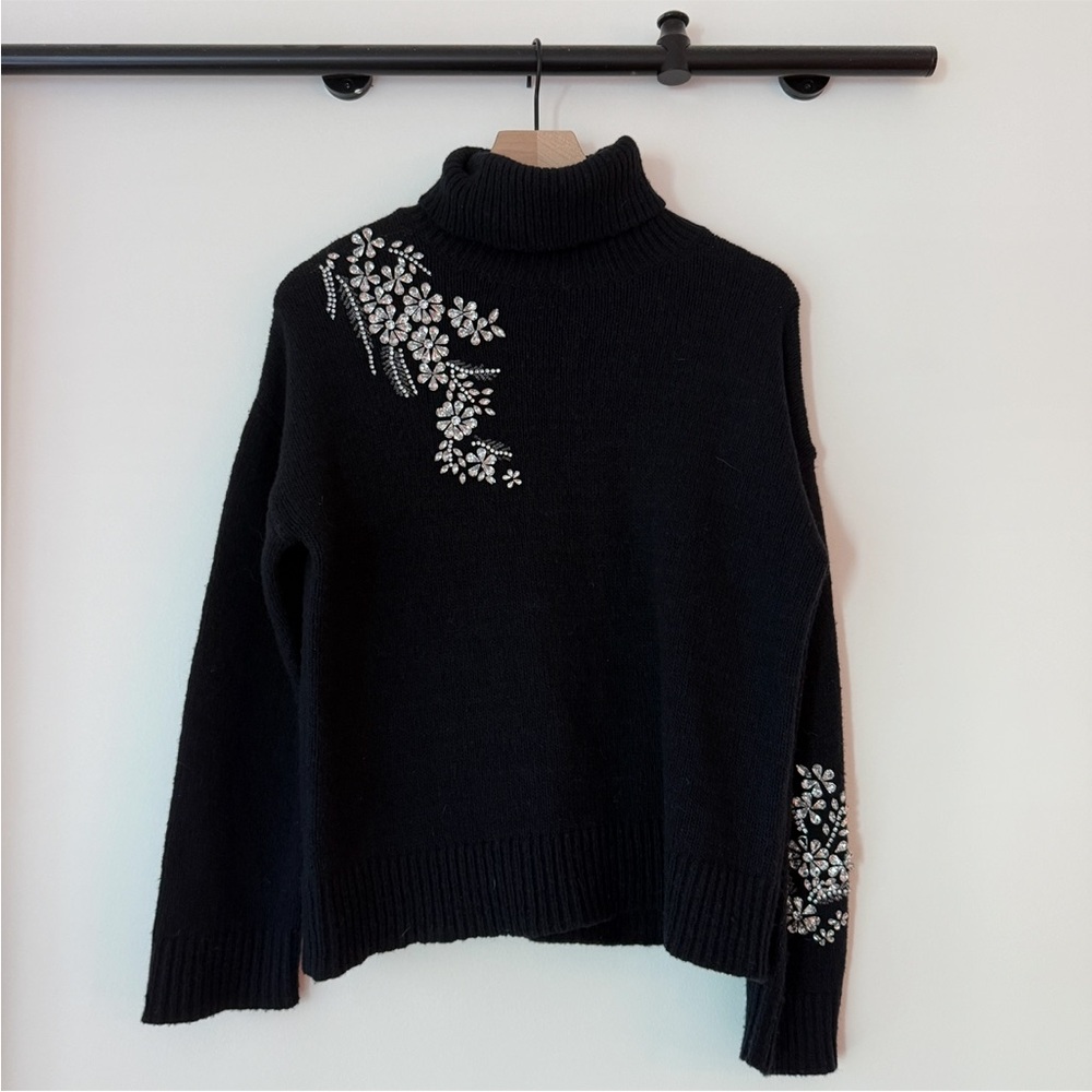🚫 SOLD 🚫 Cinq à Sept Black Floral Embroidered Turtleneck Sweater